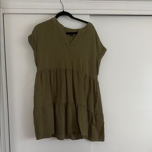 SHEIN Olive Green Tiered V-Neck Mini Dress